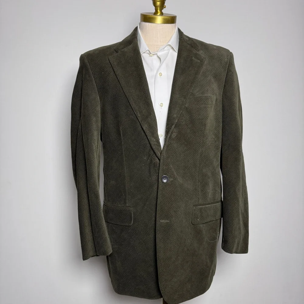 Banana Republic Blazer Mens 42R Olive Green Solid Corduroy‎ 2-Button Sport Coat